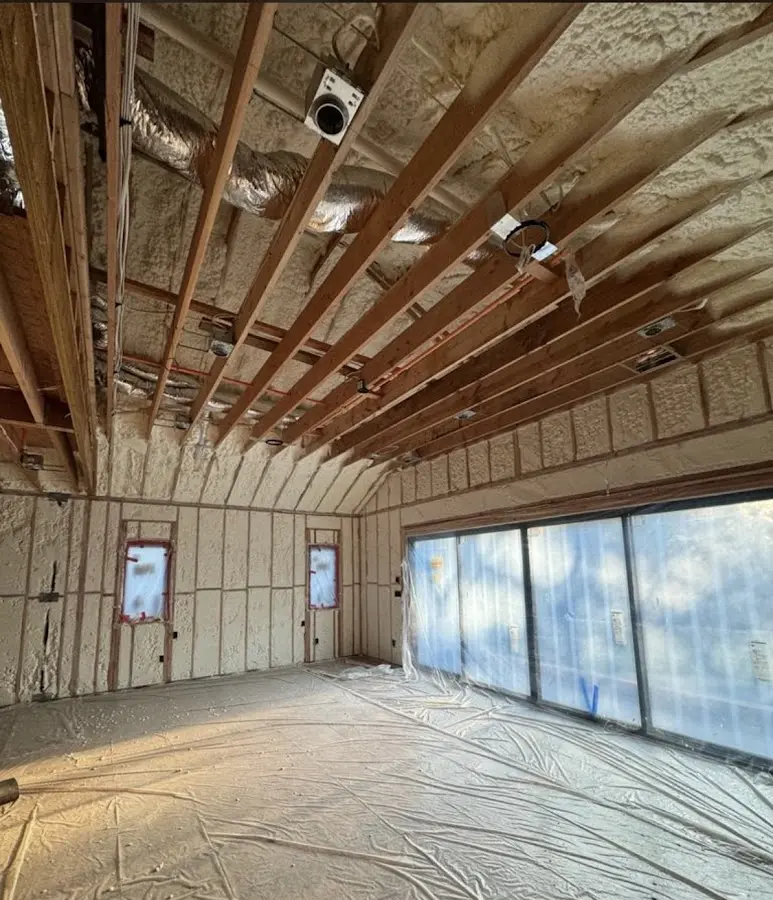 Interior walls and ceiling insulated with spray foam during new construction in Walnut